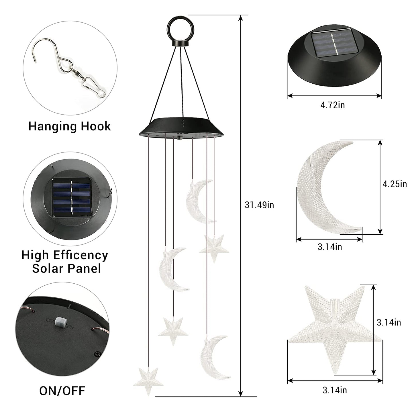 Toodour Solar Wind Chimes, Color Changing Solar Hummingbird Wind Chimes, LED Decorative Mobile, Waterproof Solar Lights Outdoor for Patio, Window, Garden Decor, for Mom/Grandma - Krosscanada