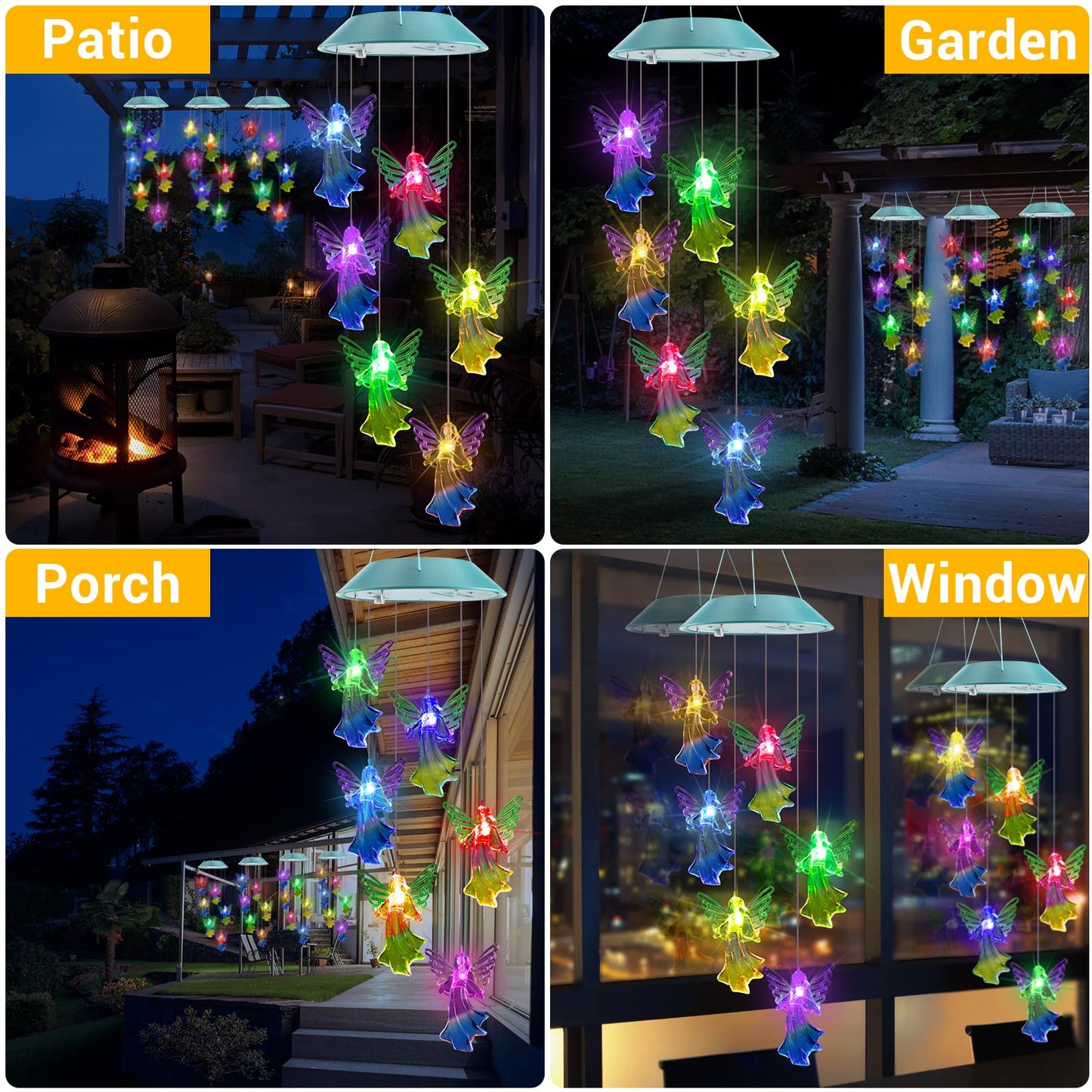 Toodour Solar Wind Chimes, Color Changing Solar Hummingbird Wind Chimes, LED Decorative Mobile, Waterproof Solar Lights Outdoor for Patio, Window, Garden Decor, for Mom/Grandma - Krosscanada