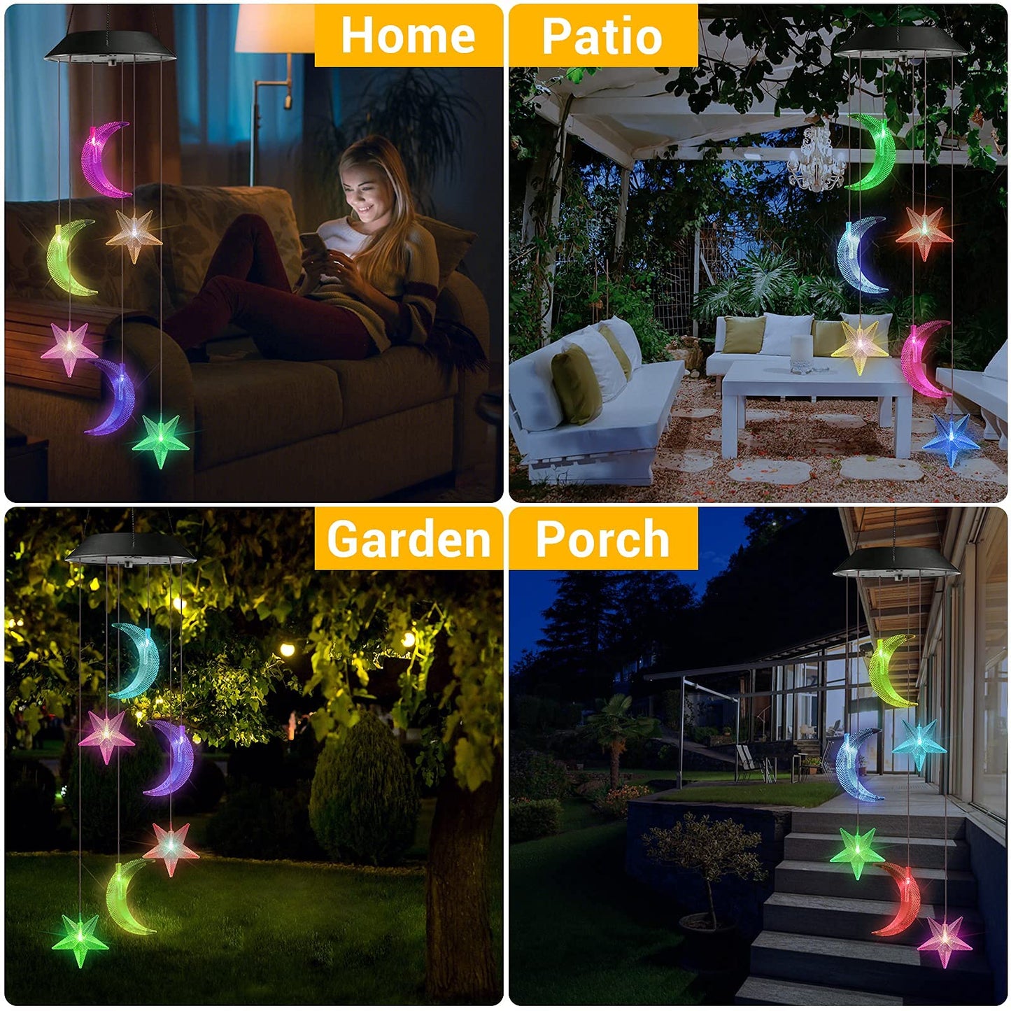 Toodour Solar Wind Chimes, Color Changing Solar Hummingbird Wind Chimes, LED Decorative Mobile, Waterproof Solar Lights Outdoor for Patio, Window, Garden Decor, for Mom/Grandma - Krosscanada