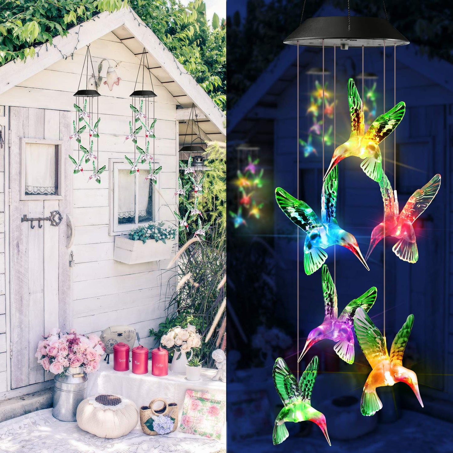 Toodour Solar Wind Chimes, Color Changing Solar Hummingbird Wind Chimes, LED Decorative Mobile, Waterproof Solar Lights Outdoor for Patio, Window, Garden Decor, for Mom/Grandma - Krosscanada