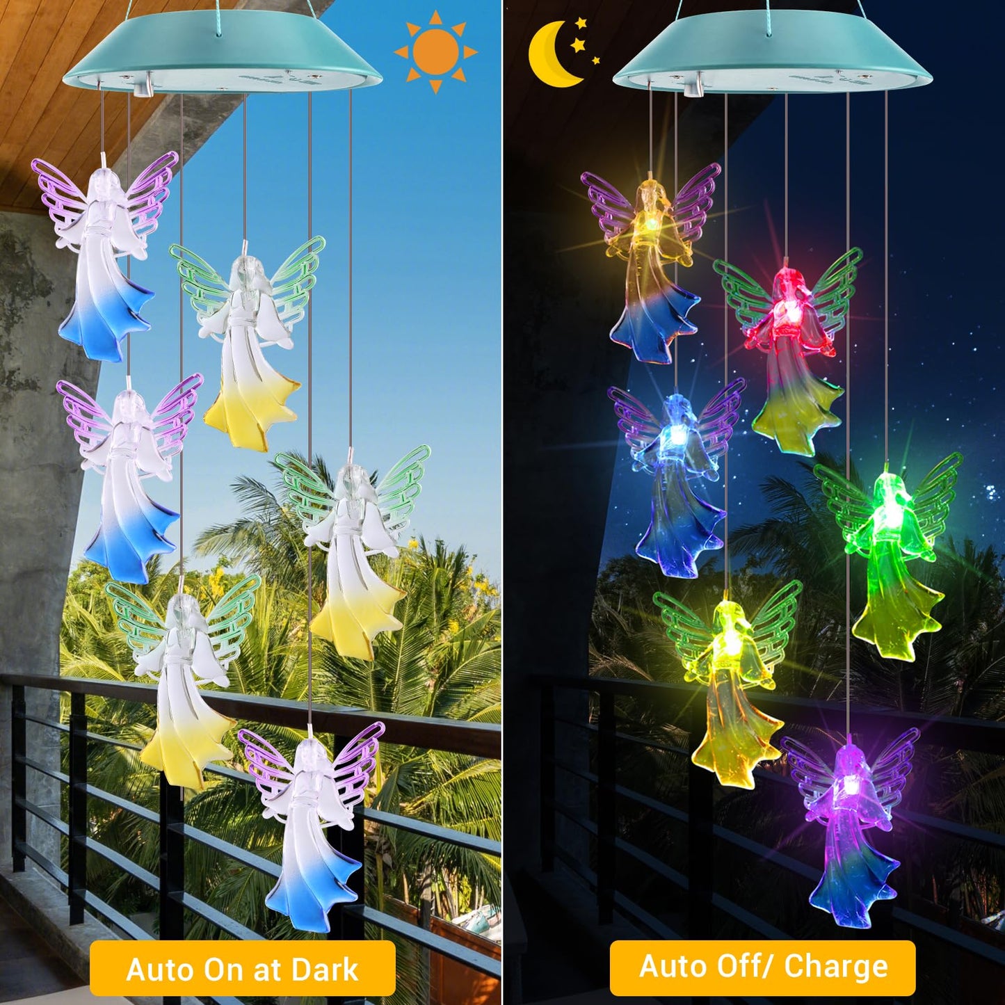 Toodour Solar Wind Chimes, Color Changing Solar Hummingbird Wind Chimes, LED Decorative Mobile, Waterproof Solar Lights Outdoor for Patio, Window, Garden Decor, for Mom/Grandma - Krosscanada