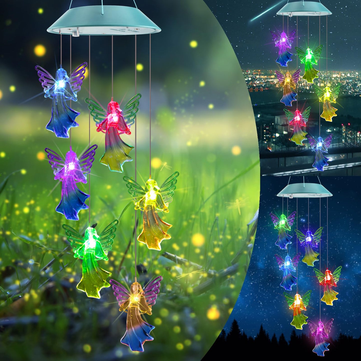 Toodour Solar Wind Chimes, Color Changing Solar Hummingbird Wind Chimes, LED Decorative Mobile, Waterproof Solar Lights Outdoor for Patio, Window, Garden Decor, for Mom/Grandma - Krosscanada
