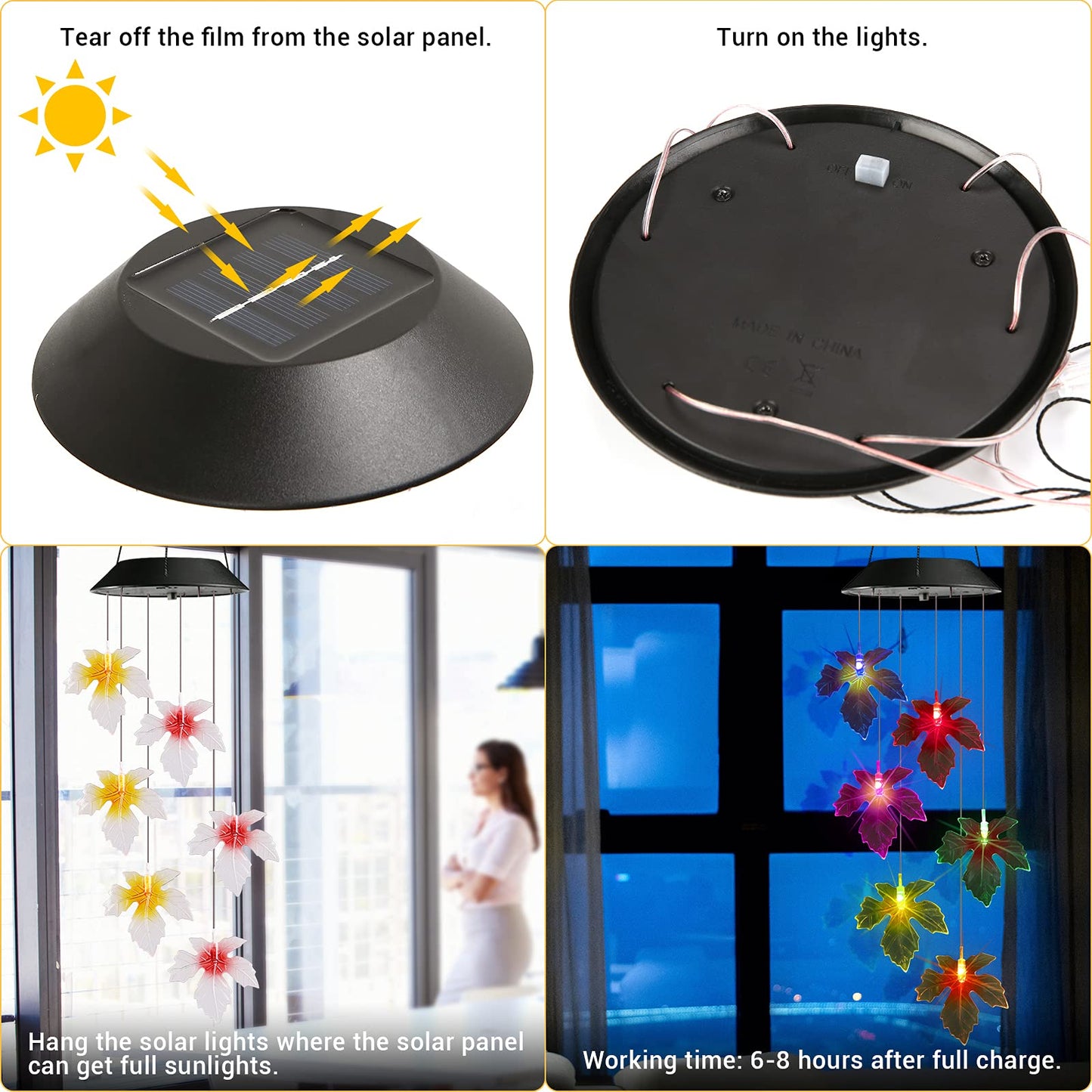 Toodour Solar Wind Chimes, Color Changing Solar Hummingbird Wind Chimes, LED Decorative Mobile, Waterproof Solar Lights Outdoor for Patio, Window, Garden Decor, for Mom/Grandma - Krosscanada