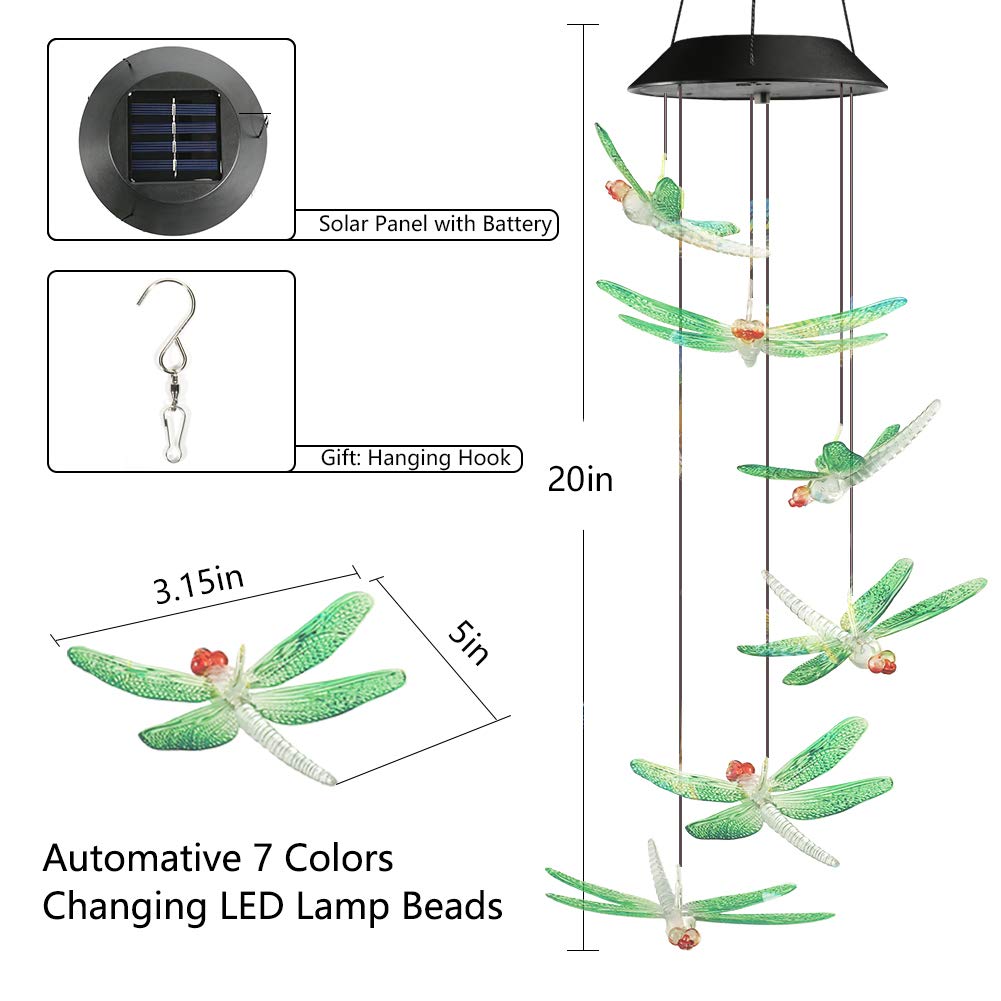 Toodour Solar Wind Chimes, Color Changing Solar Hummingbird Wind Chimes, LED Decorative Mobile, Waterproof Solar Lights Outdoor for Patio, Window, Garden Decor, for Mom/Grandma - Krosscanada