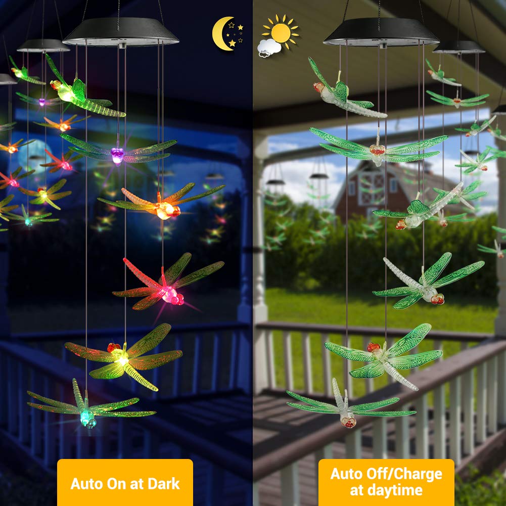 Toodour Solar Wind Chimes, Color Changing Solar Hummingbird Wind Chimes, LED Decorative Mobile, Waterproof Solar Lights Outdoor for Patio, Window, Garden Decor, for Mom/Grandma - Krosscanada