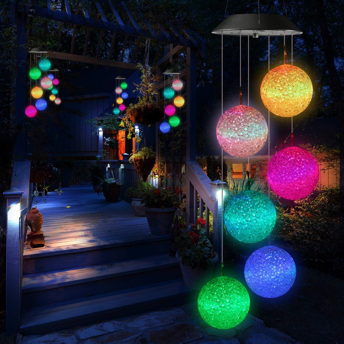 Toodour Solar Wind Chimes, Color Changing Solar Hummingbird Wind Chimes, LED Decorative Mobile, Waterproof Solar Lights Outdoor for Patio, Window, Garden Decor, for Mom/Grandma - Krosscanada