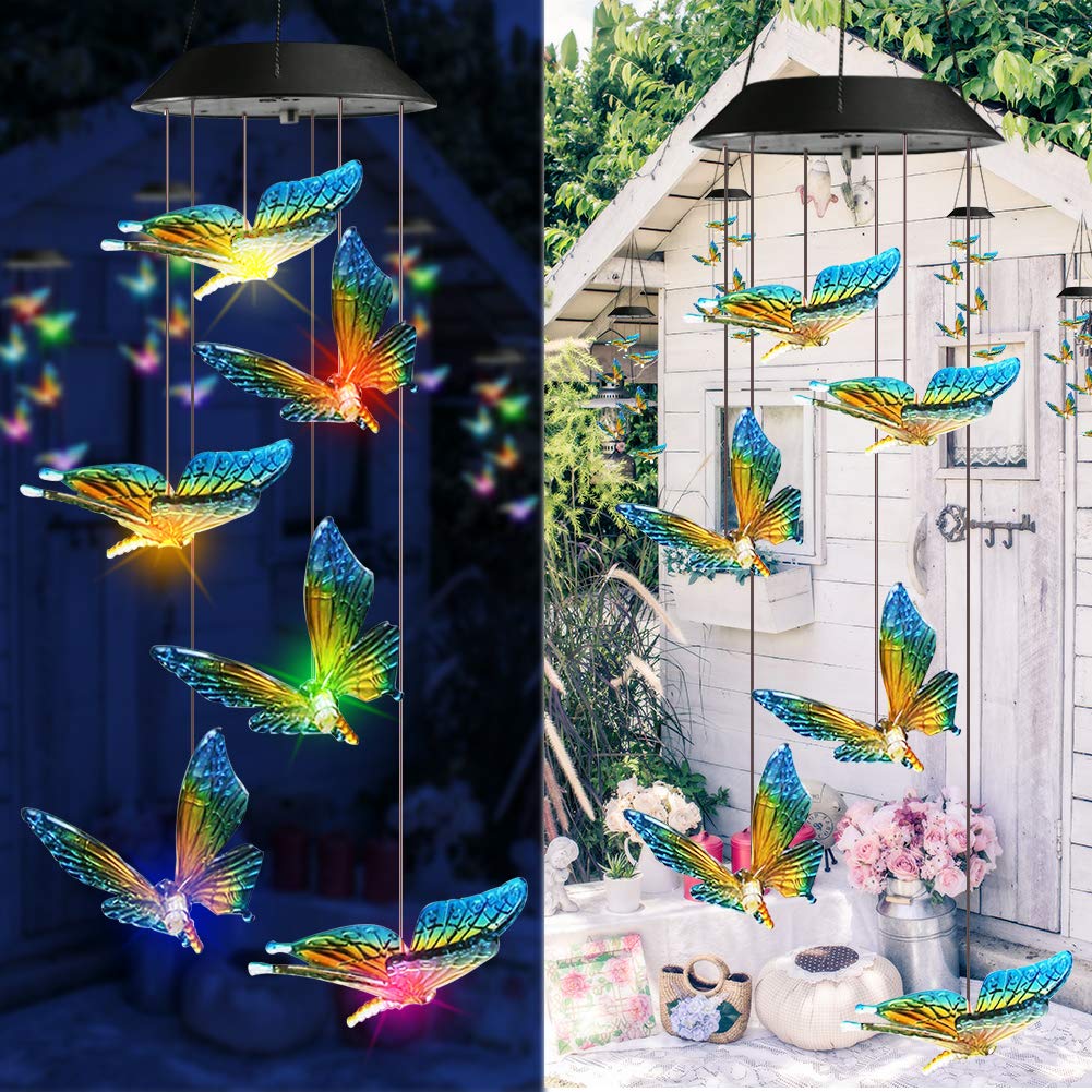 Toodour Solar Wind Chimes, Color Changing Solar Hummingbird Wind Chimes, LED Decorative Mobile, Waterproof Solar Lights Outdoor for Patio, Window, Garden Decor, for Mom/Grandma - Krosscanada