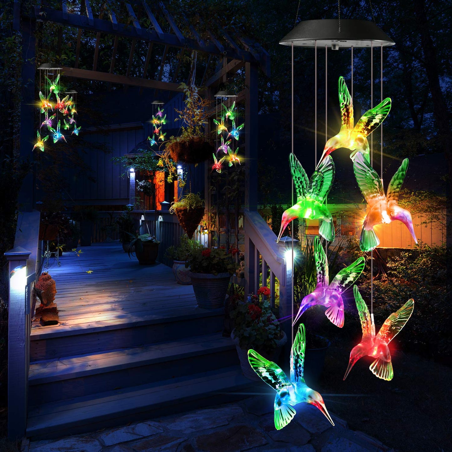 Toodour Solar Wind Chimes, Color Changing Solar Hummingbird Wind Chimes, LED Decorative Mobile, Waterproof Solar Lights Outdoor for Patio, Window, Garden Decor, for Mom/Grandma - Krosscanada