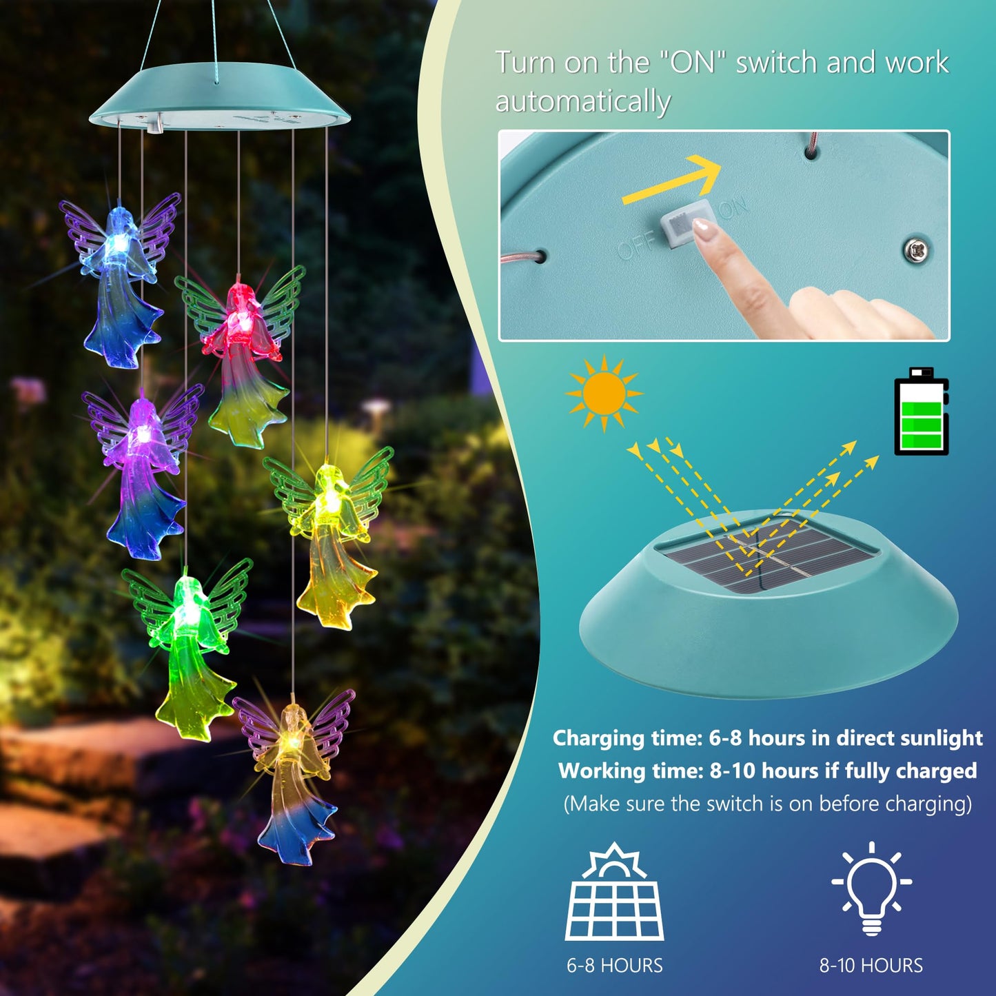 Toodour Solar Wind Chimes, Color Changing Solar Hummingbird Wind Chimes, LED Decorative Mobile, Waterproof Solar Lights Outdoor for Patio, Window, Garden Decor, for Mom/Grandma - Krosscanada