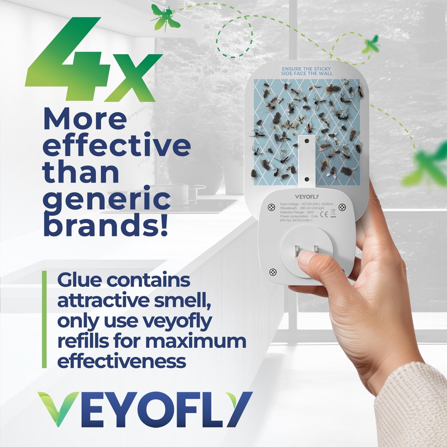 VEYOFLY Gnat Attracts for House, Fly Attract, Fruit Fly Attract, Fly Catcher, Plug in Catch for Fruit Flies, Moths, Gnats Attract (1 Devices + 3 Refills) - Krosscanada