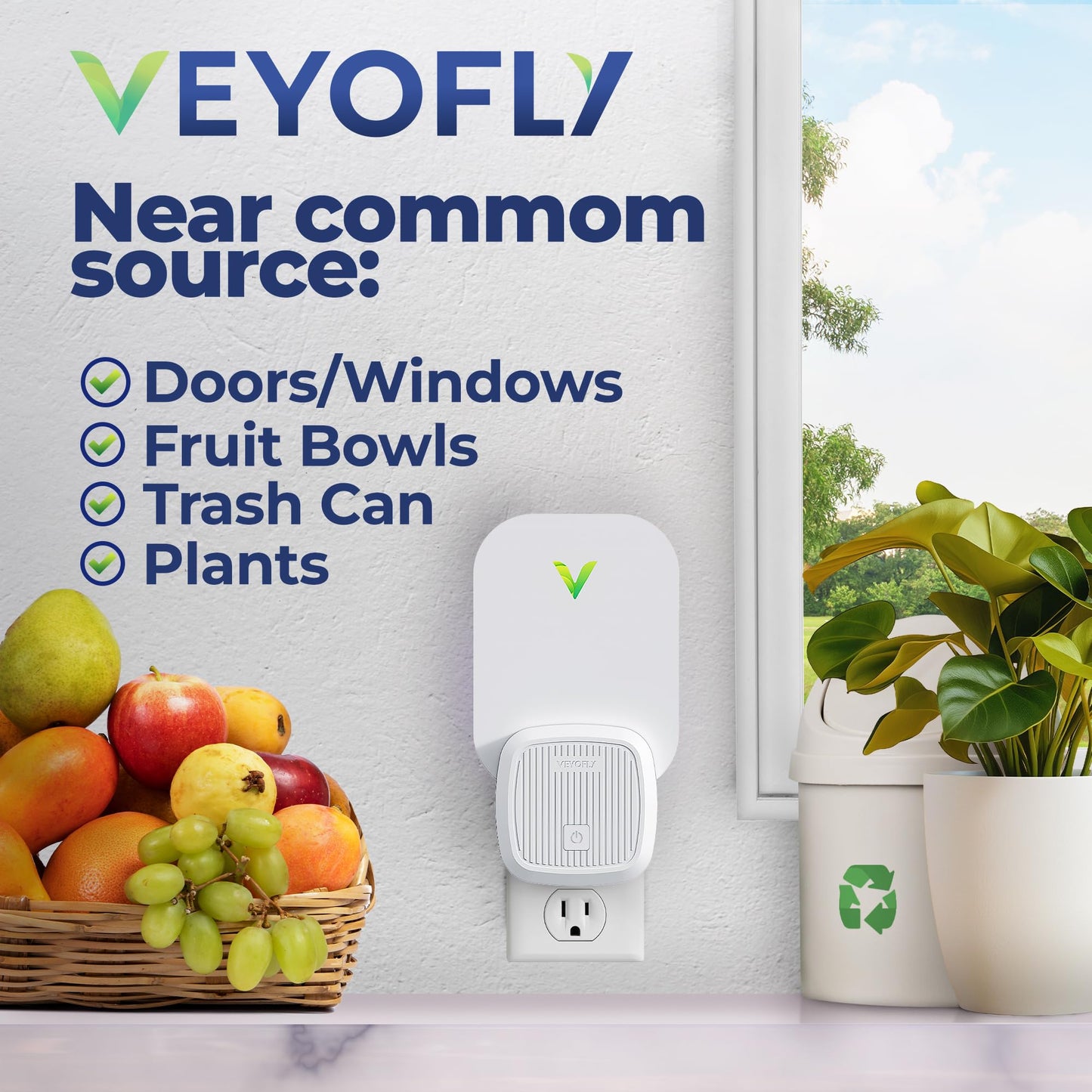 VEYOFLY Gnat Attracts for House, Fly Attract, Fruit Fly Attract, Fly Catcher, Plug in Catch for Fruit Flies, Moths, Gnats Attract (1 Devices + 3 Refills) - Krosscanada