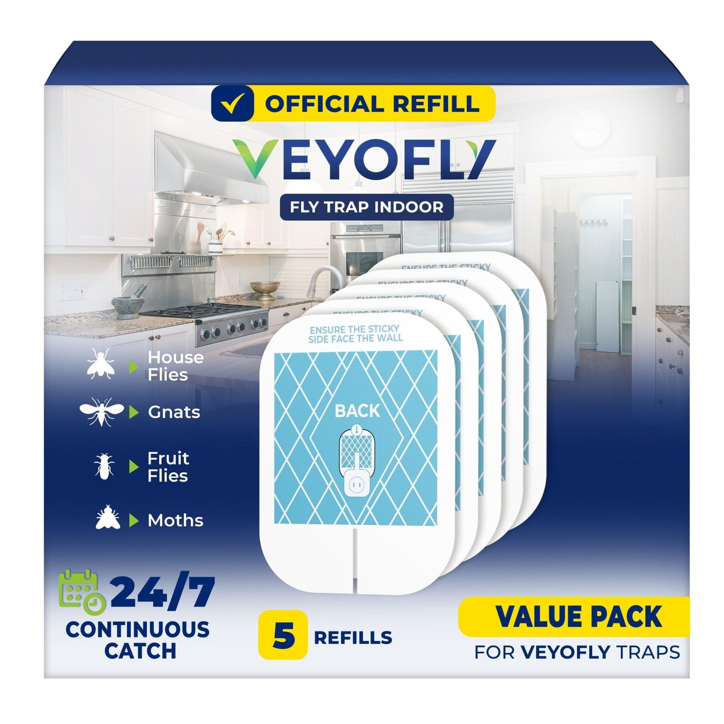 VEYOFLY Gnat Attracts for House, Fly Attract, Fruit Fly Attract, Fly Catcher, Plug in Catch for Fruit Flies, Moths, Gnats Attract (1 Devices + 3 Refills) - Krosscanada