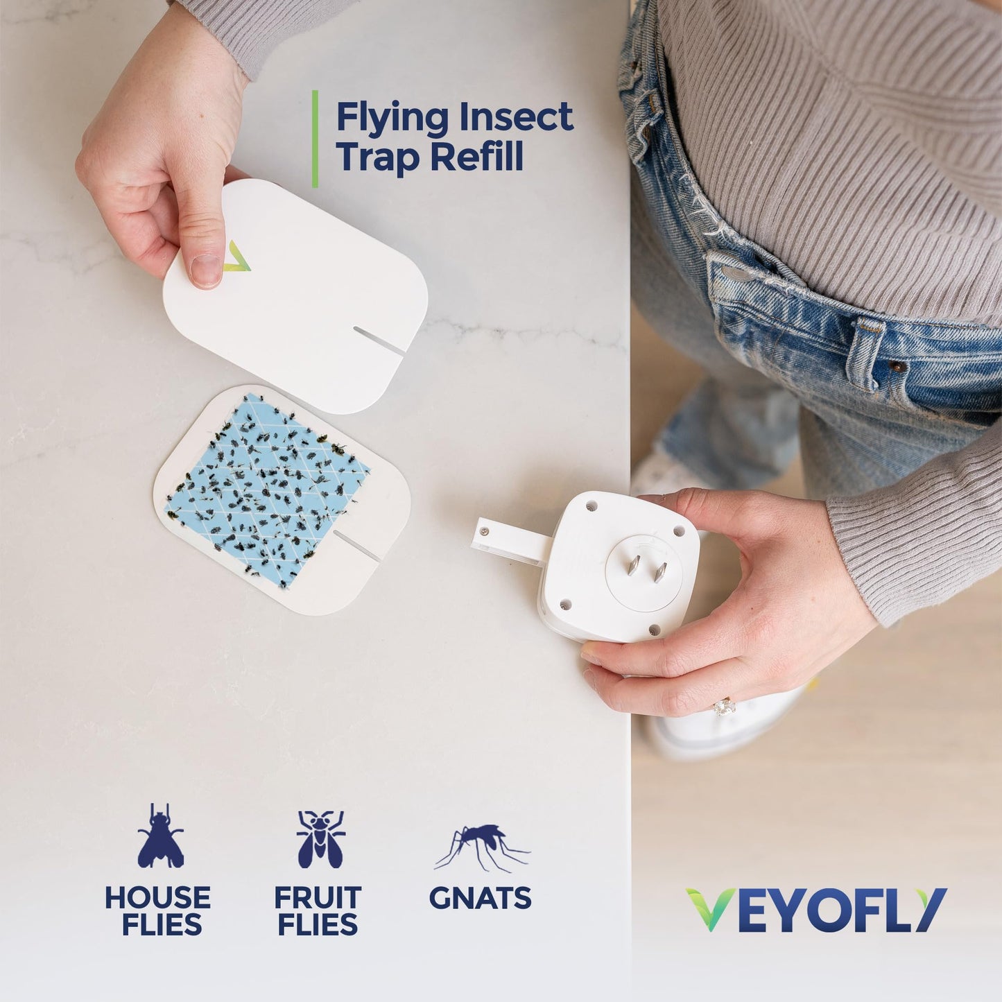 VEYOFLY Gnat Attracts for House, Fly Attract, Fruit Fly Attract, Fly Catcher, Plug in Catch for Fruit Flies, Moths, Gnats Attract (1 Devices + 3 Refills) - Krosscanada