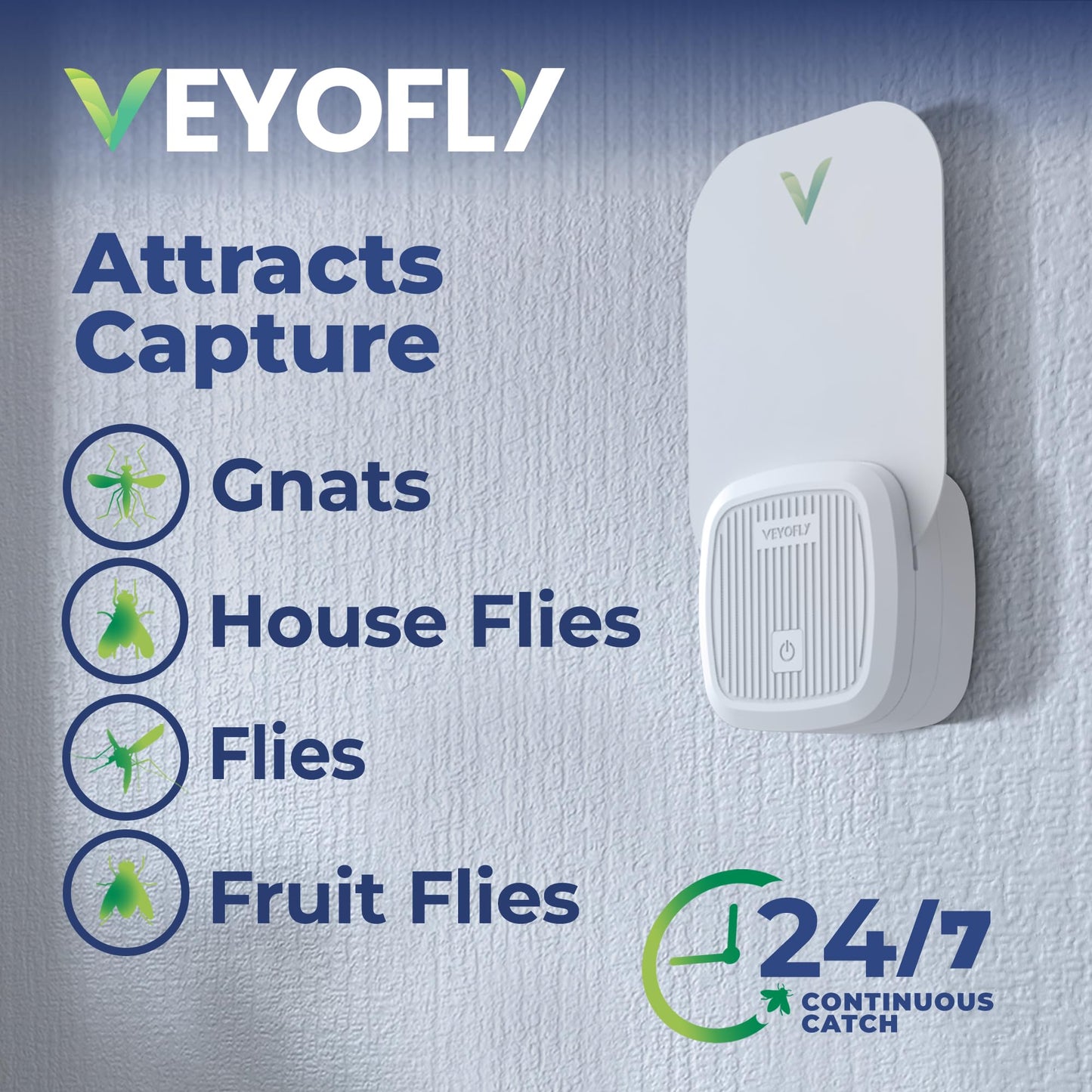 VEYOFLY Gnat Attracts for House, Fly Attract, Fruit Fly Attract, Fly Catcher, Plug in Catch for Fruit Flies, Moths, Gnats Attract (1 Devices + 3 Refills) - Krosscanada