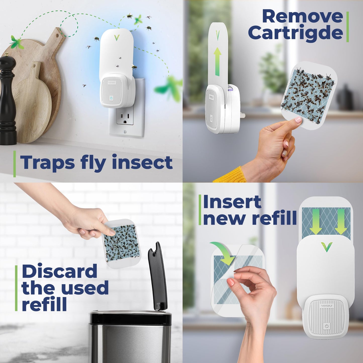 VEYOFLY Gnat Attracts for House, Fly Attract, Fruit Fly Attract, Fly Catcher, Plug in Catch for Fruit Flies, Moths, Gnats Attract (1 Devices + 3 Refills) - Krosscanada
