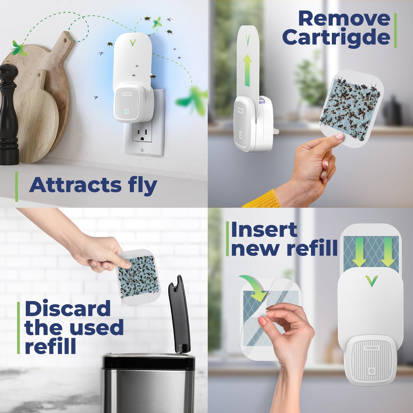 VEYOFLY Gnat Attracts for House, Fly Attract, Fruit Fly Attract, Fly Catcher, Plug in Catch for Fruit Flies, Moths, Gnats Attract (1 Devices + 3 Refills) - Krosscanada