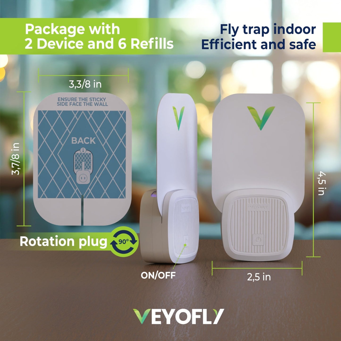 VEYOFLY Gnat Attracts for House, Fly Attract, Fruit Fly Attract, Fly Catcher, Plug in Catch for Fruit Flies, Moths, Gnats Attract (1 Devices + 3 Refills) - Krosscanada