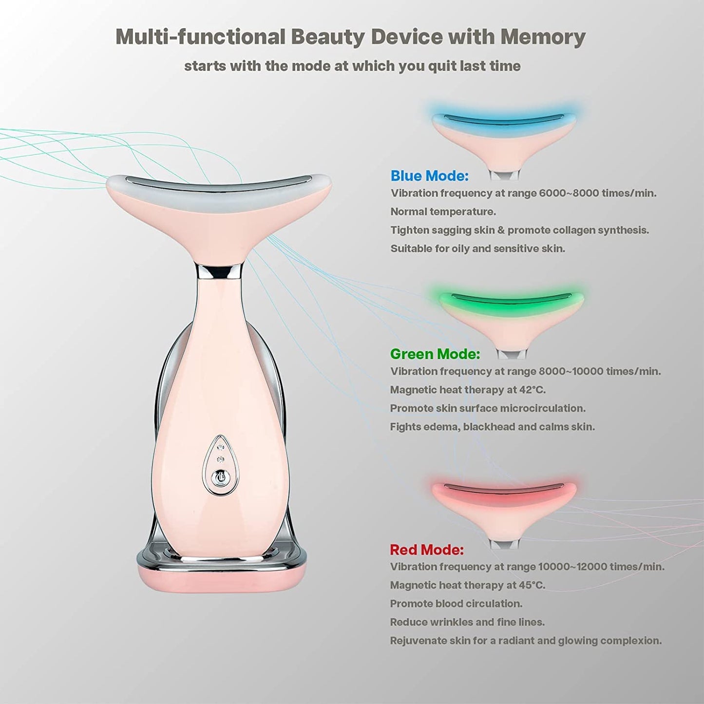VRAIKO LILY Skin Rejuvenation Beauty Device, 3 - IN - 1 Neck Face Beauty Massager, At - home Facial Spa Tool and Microglow Handset (Pink) - Krosscanada