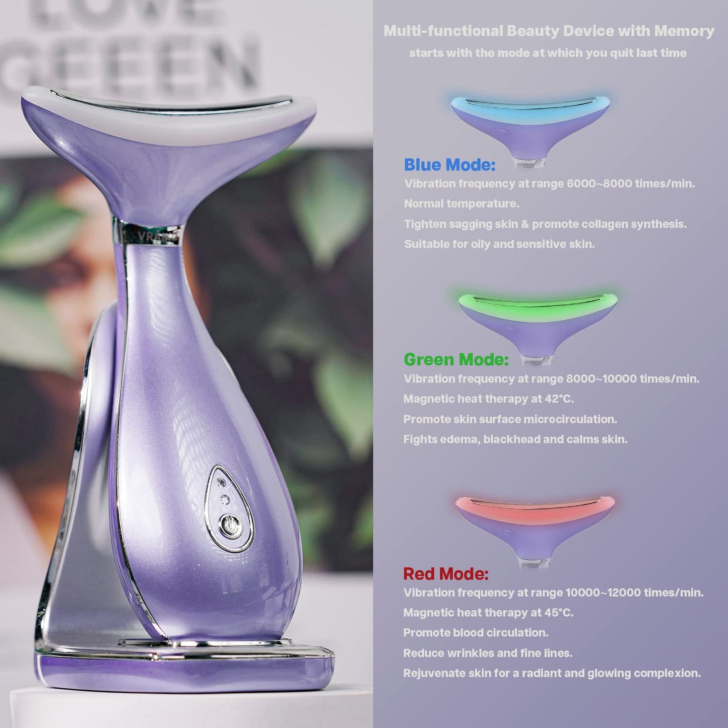 VRAIKO LILY Skin Rejuvenation Beauty Device, 3 - IN - 1 Neck Face Beauty Massager, At - home Facial Spa Tool and Microglow Handset (Pink) - Krosscanada