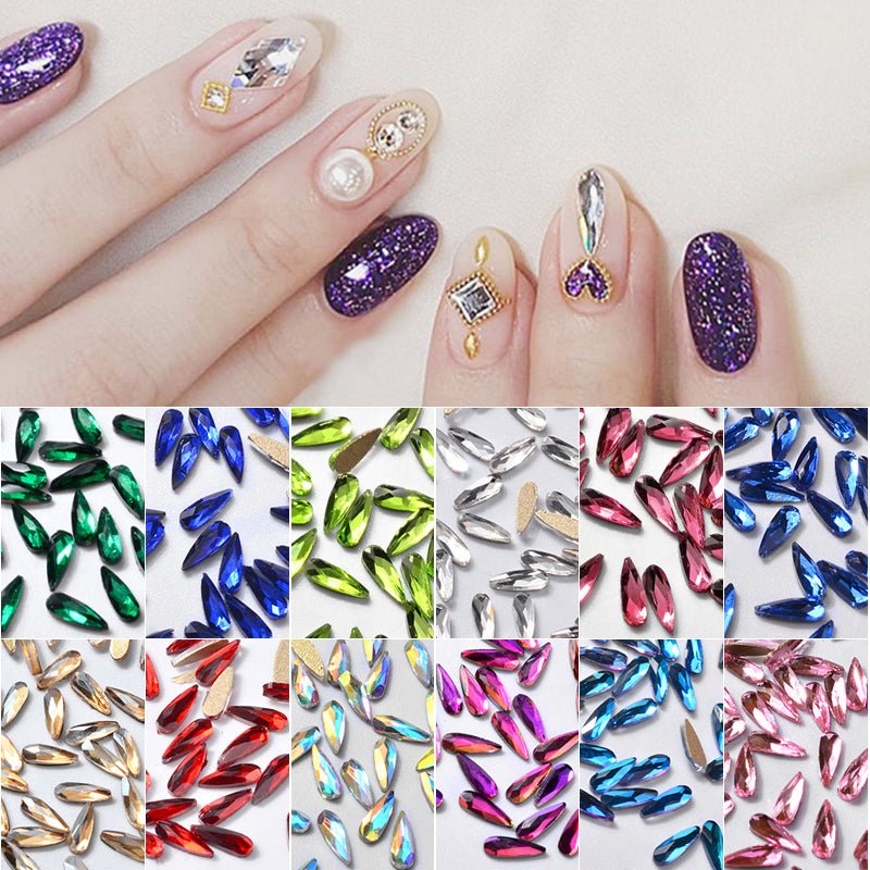 10Pcs 3D Nail Art Rhinestones Long Water Drop Shaped Glitter Nail Art Decorations Accessoires Nail Supplies - Krosscanada