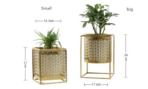 Gold Etched Metal Flower Pot - KKscollecation