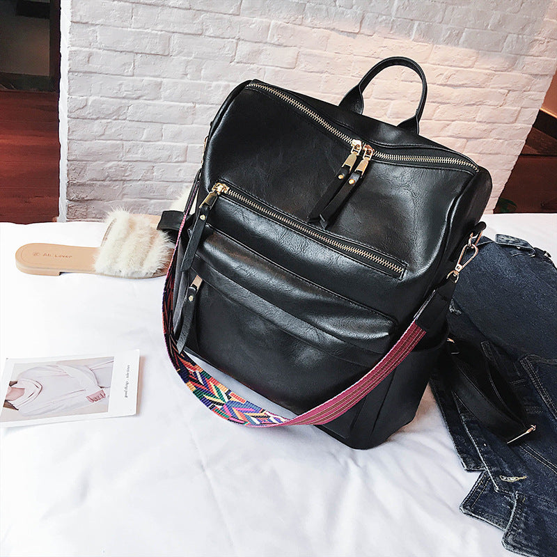 New retro backpack college wind casual bag large capacity soft leather backpack
