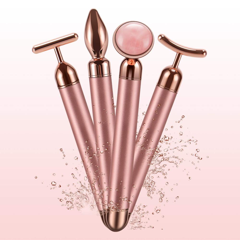 4 in 1 Vibrating Rose Quartz Face Roller - KKscollecation