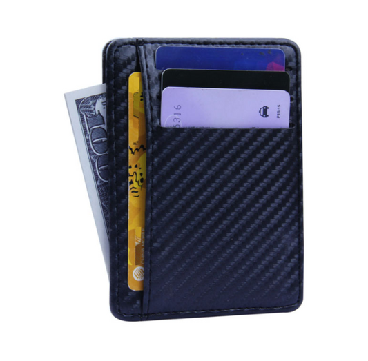 2021 New Fashion Pu Leather Carbon Fiber Wallet Mini Slim Wallets Business Men Credit Card ID Holder with RFID Anti-chief Purse - KKscollecation