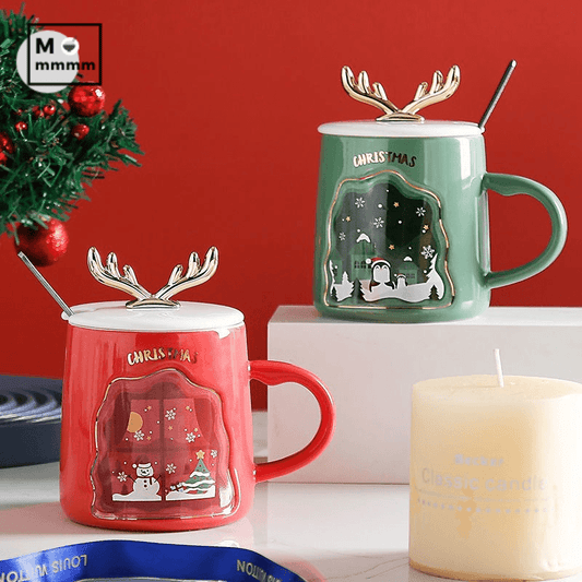 Drinkware Christmas Mugs Coffee Cups Ceramic Merry Christmas Cups With Spoon Christmas Gifts For Coffee Cup Mug Handgrip Cup - KKscollecation