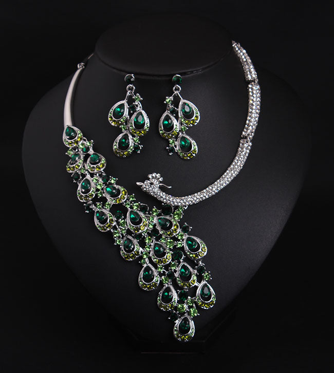 Europe And The United States Luxury Drilling Jewel, Peacock Necklace, Earrings Set, Bride Dinner Dress, Temperament Accessories Wholesale - KKscollecation