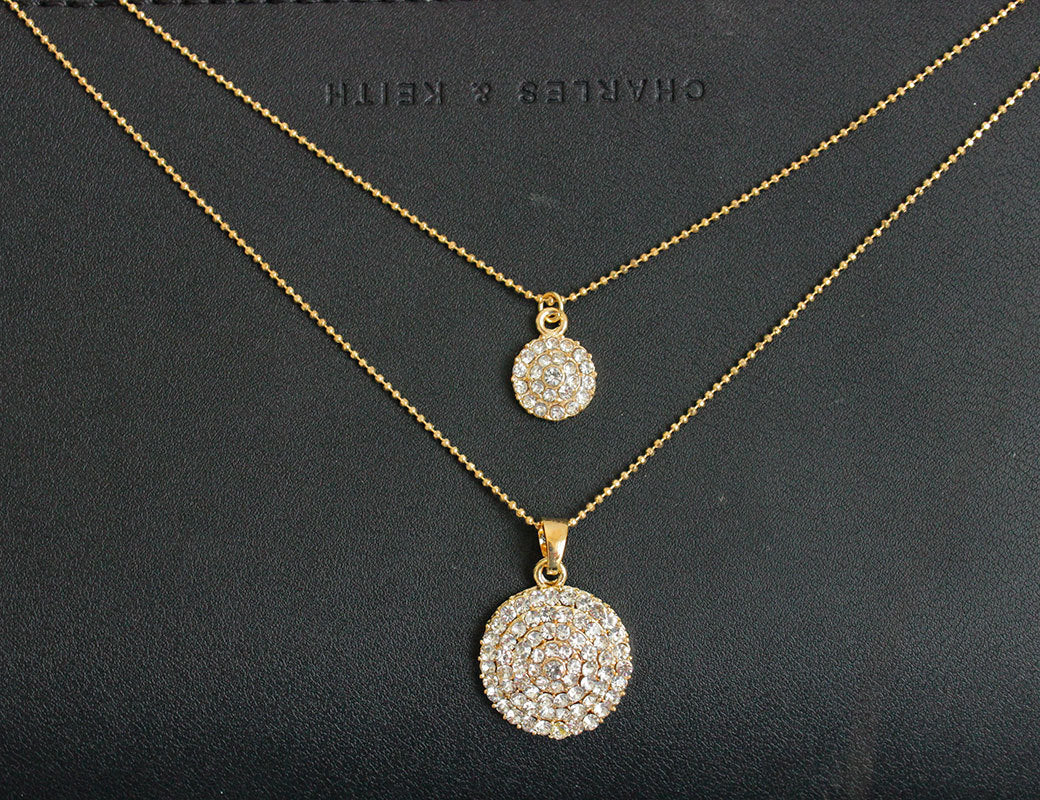 The bride jewelry two piece Necklace Earrings Set Round Diamond Jewelry Set Gold Jewellery Set - KKscollecation