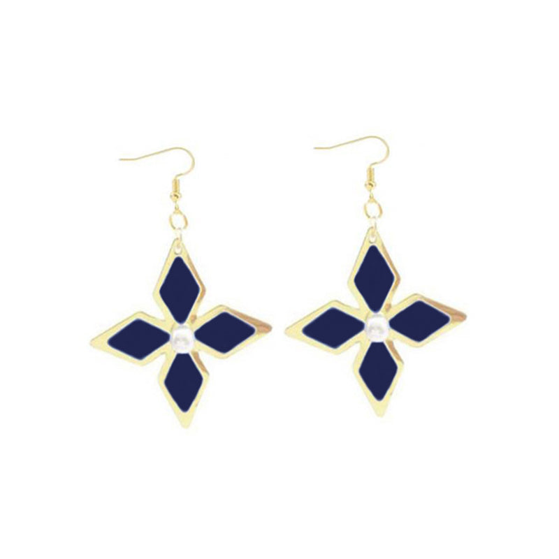 Genshin Impact Keqing Enamel Blue Geometric Flower Earrings - KKscollecation