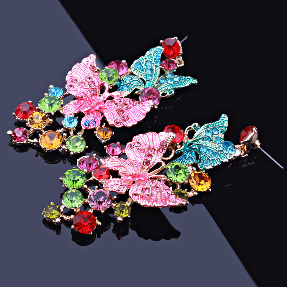 Handmade Polychrome Butterfly Crystal Necklace Earrings Luxury Luxury Diamond Jewelry Set For The Middle East And Africa - KKscollecation