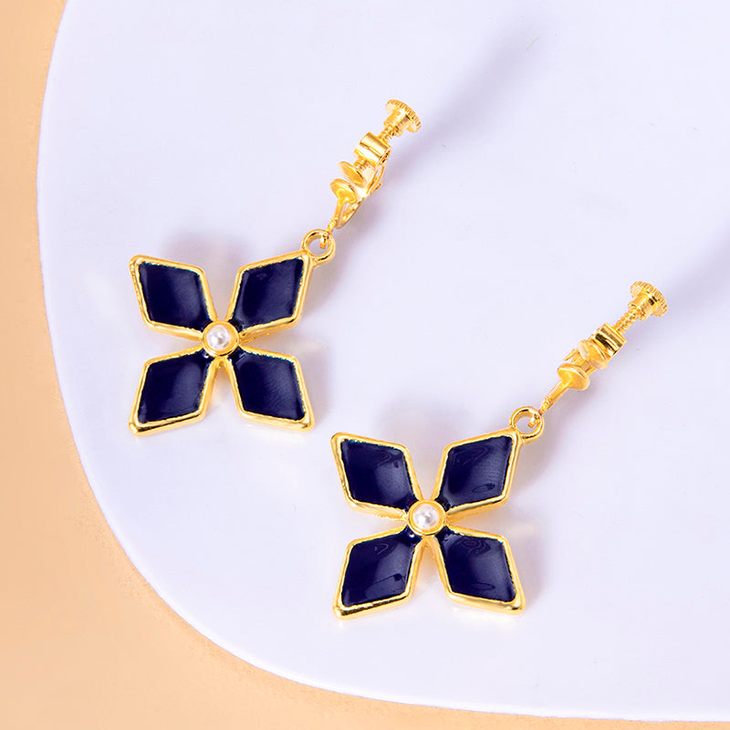 Genshin Impact Keqing Enamel Blue Geometric Flower Earrings - KKscollecation