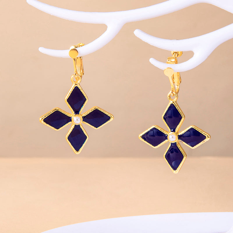 Genshin Impact Keqing Enamel Blue Geometric Flower Earrings - KKscollecation