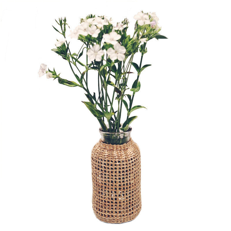 Xuxing Craft Straw Glass Dried Flower Vase - KKscollecation
