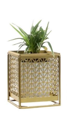 Gold Etched Metal Flower Pot - KKscollecation