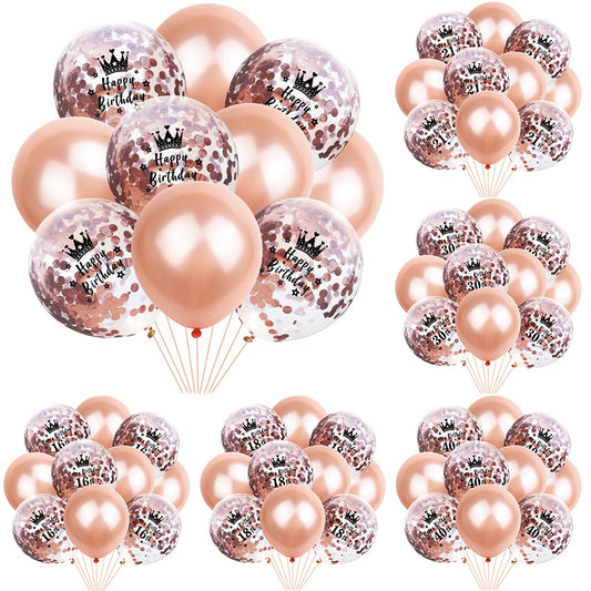 Crown Digital Sequins Rose Gold Latex Balloon Set - KKscollecation