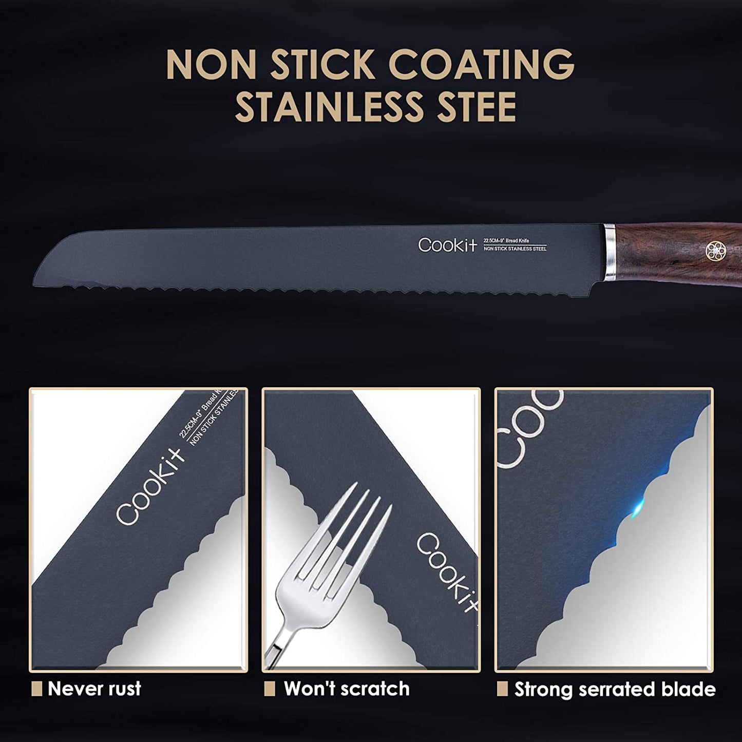 9 Inches Bread Knife Serrated Edge High Carbon Stainless Steel Forged Cutter for Homemade Crusty Bread Amazon Platform Banned - Krosscanada