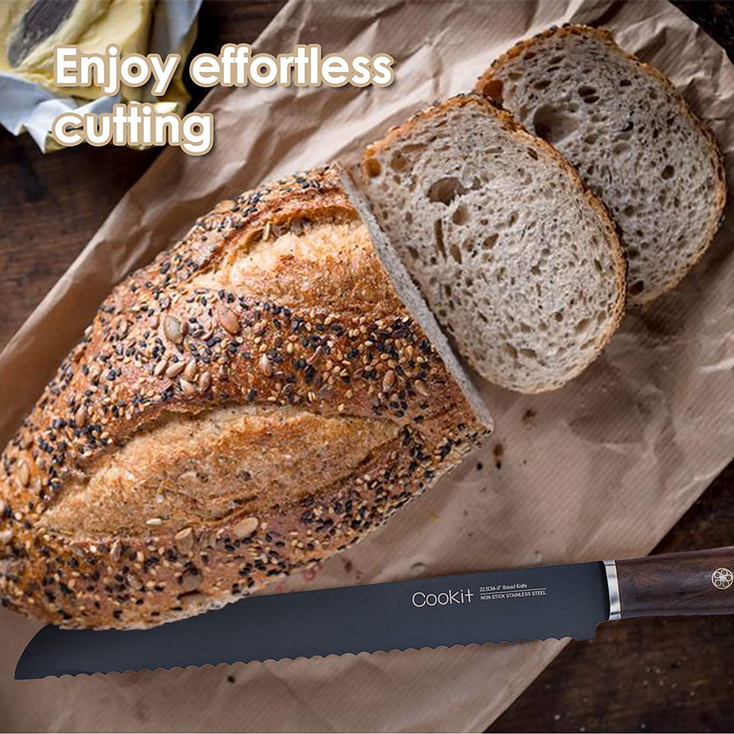 9 Inches Bread Knife Serrated Edge High Carbon Stainless Steel Forged Cutter for Homemade Crusty Bread Amazon Platform Banned - Krosscanada