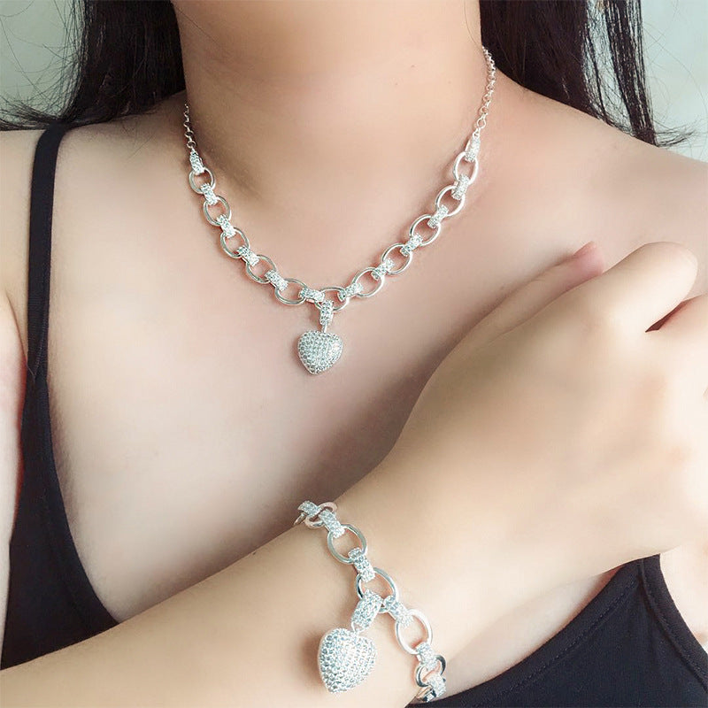 Diamond Necklace Love Pendant Set - KKscollecation