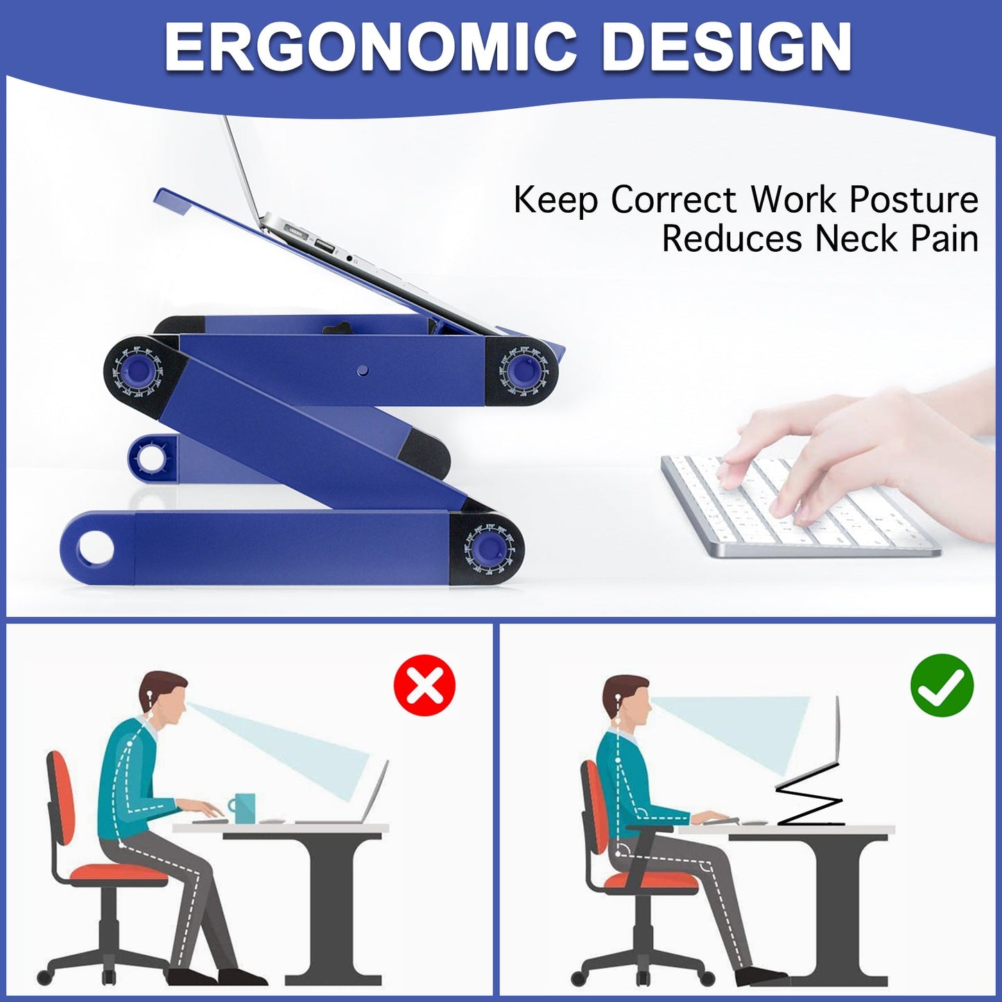 Adjustable Height Laptop Desk Laptop Stand for Bed Portable Lap Desk Foldable Table Workstation Notebook RiserErgonomic Computer Tray Reading Holder Bed Tray Standing Desk blue Amazon Banned - Krosscanada