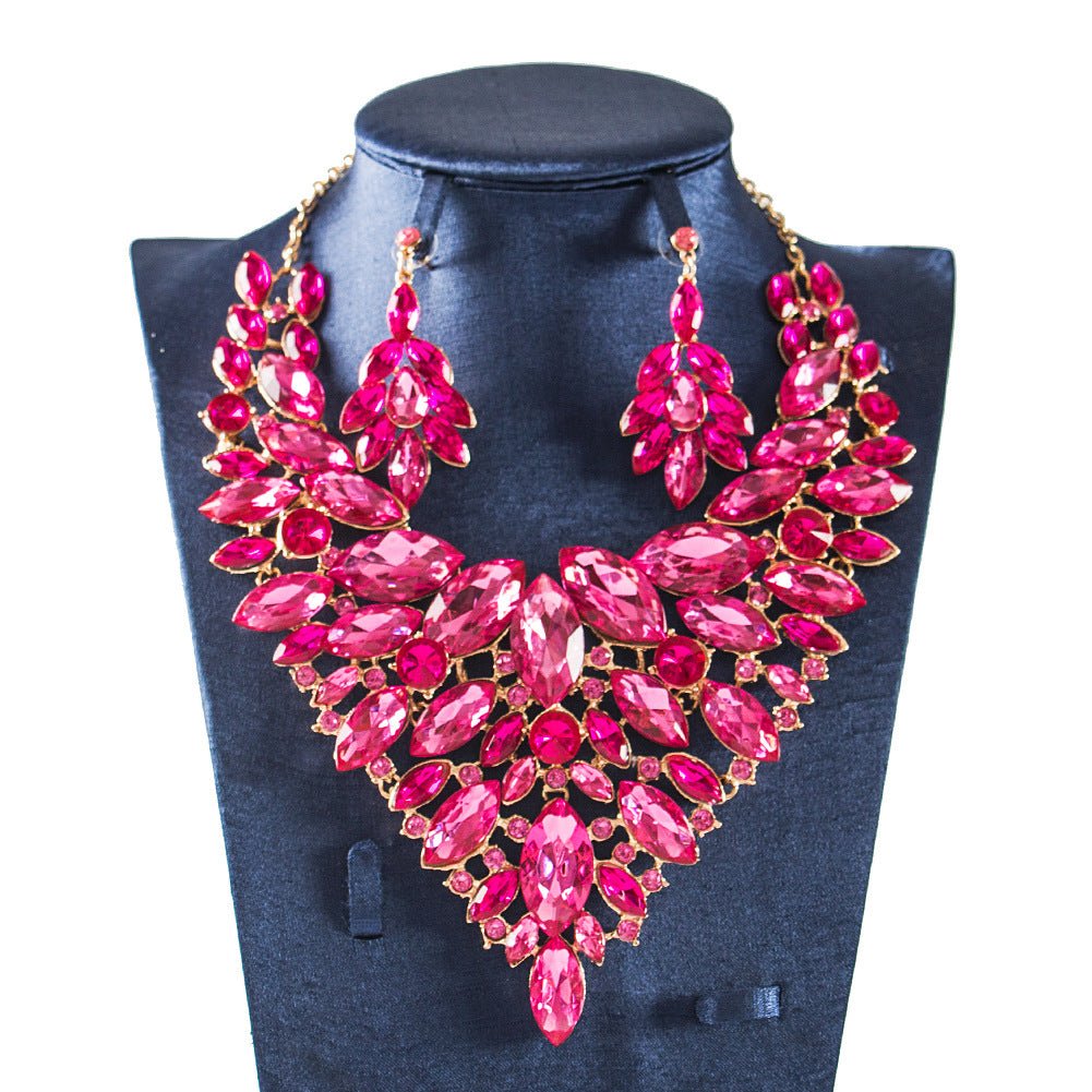 African, European And American Colorful Exaggerated Bridal Necklace And Earrings Set - Krosscanada