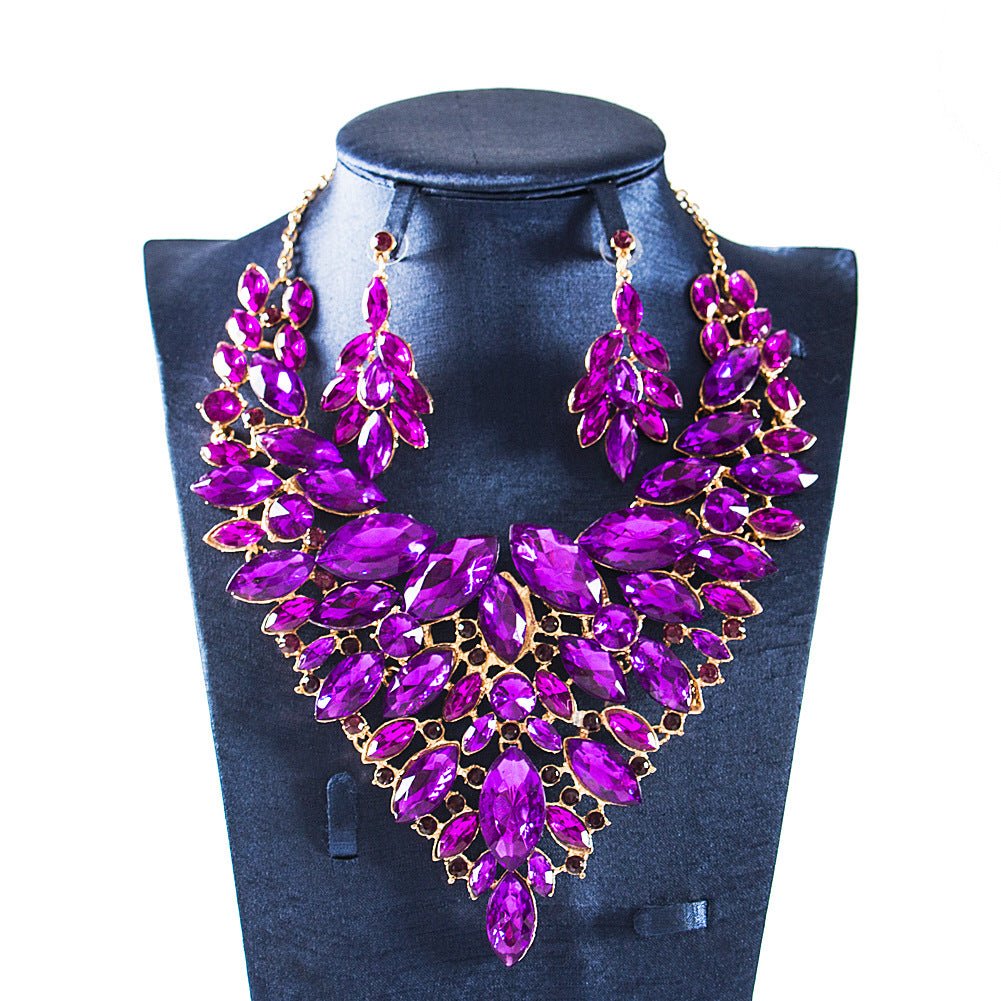 African, European And American Colorful Exaggerated Bridal Necklace And Earrings Set - Krosscanada
