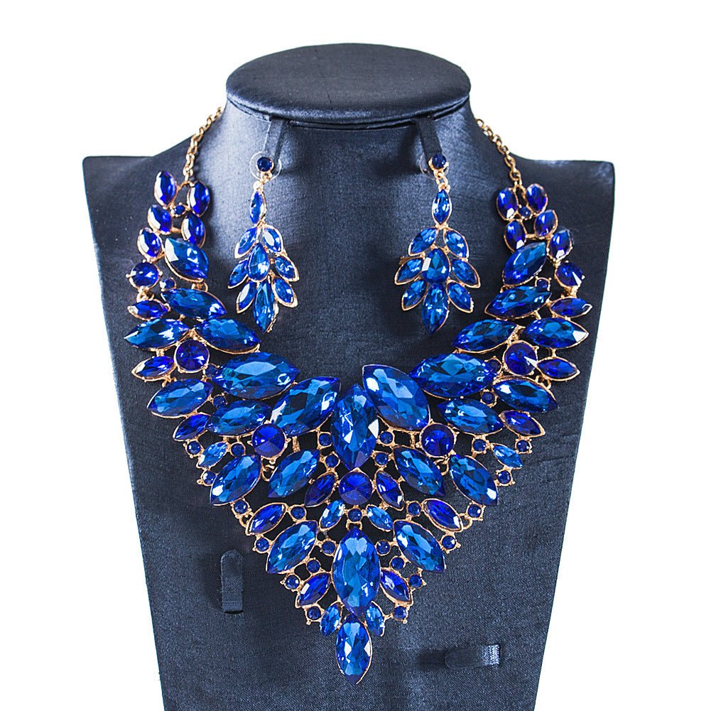 African, European And American Colorful Exaggerated Bridal Necklace And Earrings Set - Krosscanada