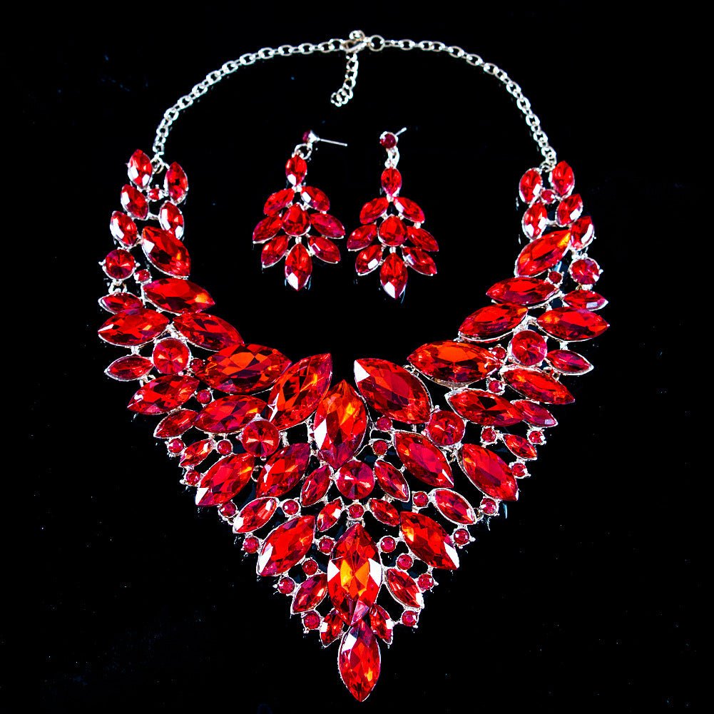 African, European And American Colorful Exaggerated Bridal Necklace And Earrings Set - Krosscanada