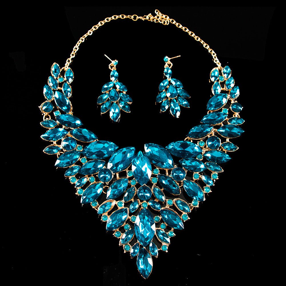 African, European And American Colorful Exaggerated Bridal Necklace And Earrings Set - Krosscanada