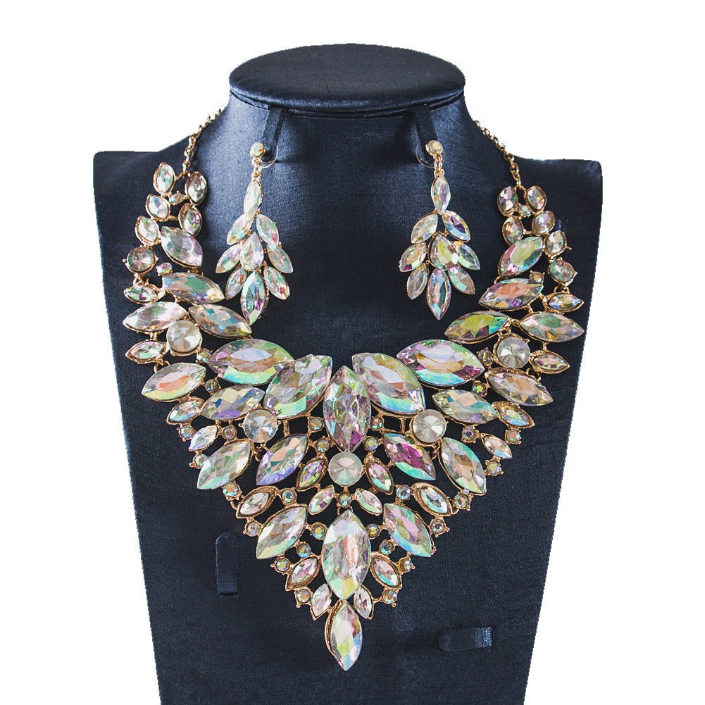 African, European And American Colorful Exaggerated Bridal Necklace And Earrings Set - Krosscanada