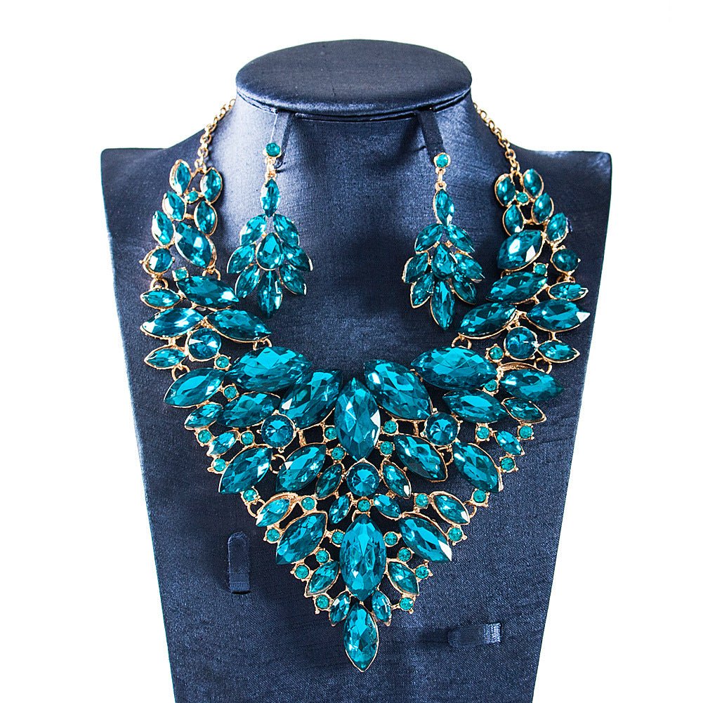 African, European And American Colorful Exaggerated Bridal Necklace And Earrings Set - Krosscanada
