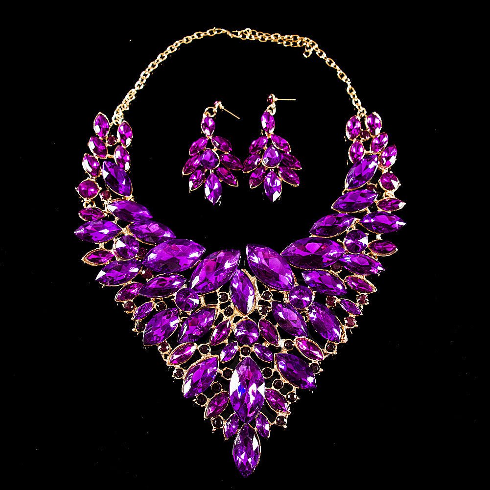 African, European And American Colorful Exaggerated Bridal Necklace And Earrings Set - Krosscanada